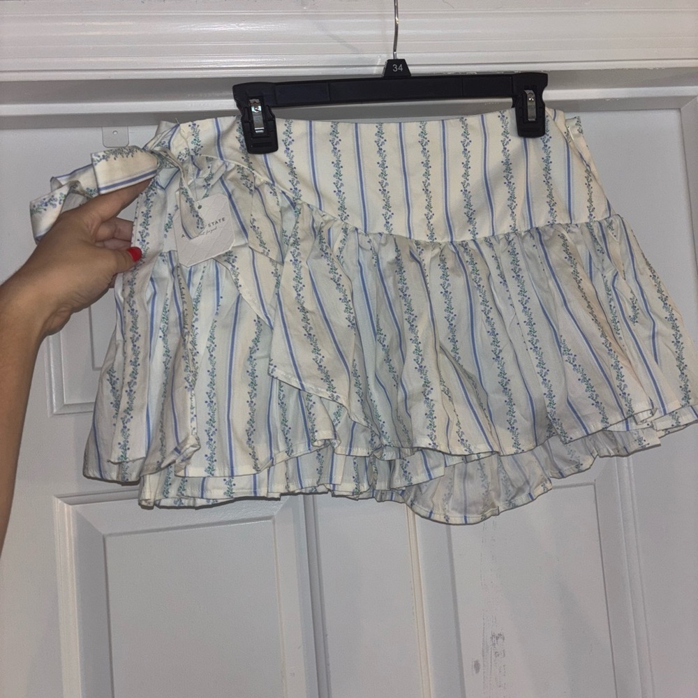 Altar’d State Blue and White Floral Faux Wrap Skirt/Skort